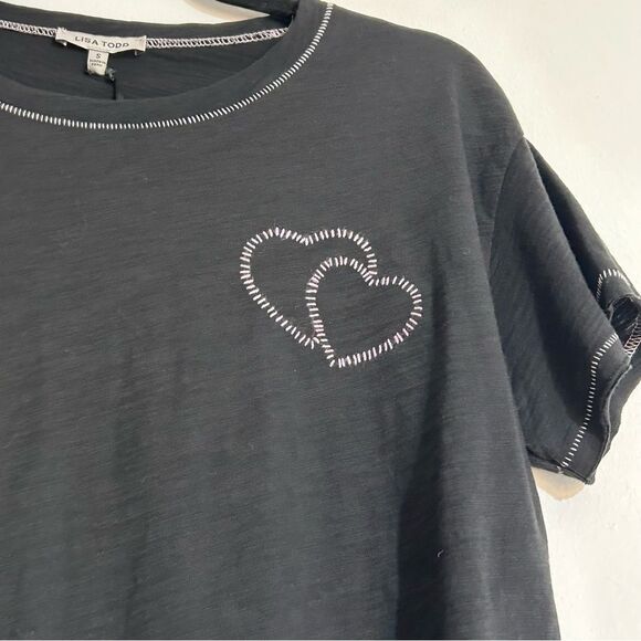 Lisa Todd Double Down Embroidered Hearts Cotton Slub Short Sleeve T-Shirt - Picture 4 of 8